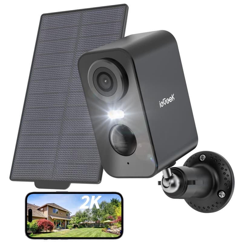 ieGeek 2K Camera Surveillance WiFi Exterieure sans Fil Solaire, Caméra Batterie, Vision Nocturne Couleur, AI & PIR Détection Mou