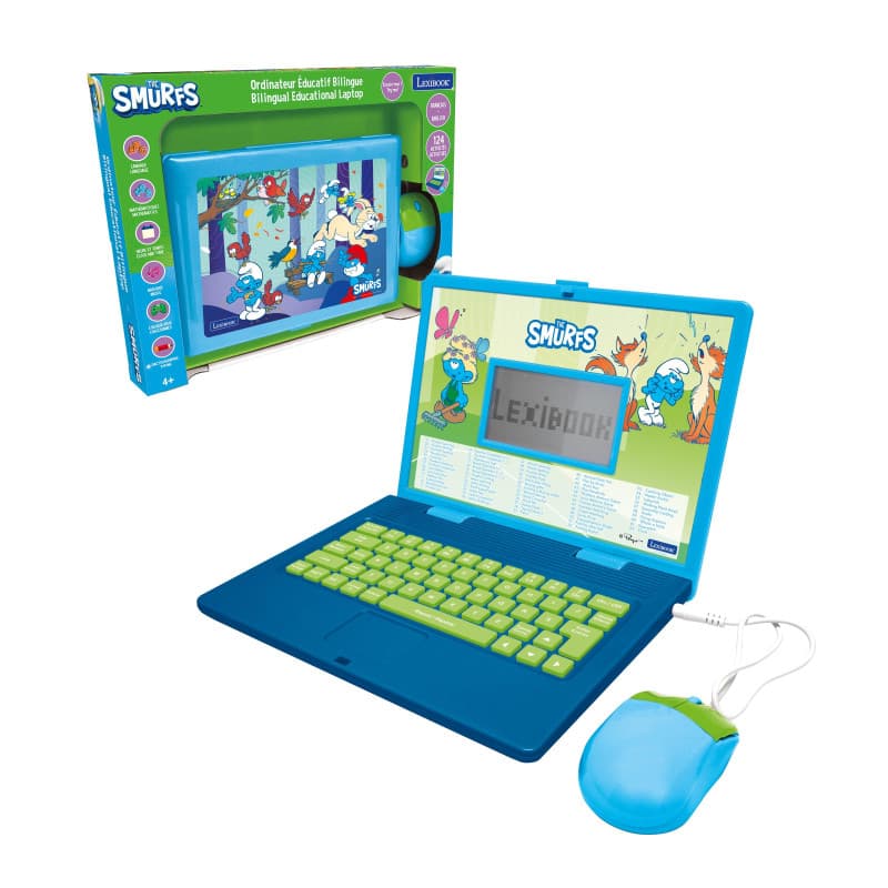 Lexibook, Les Schtroumpfs, Ordinateur éducatif bilingue Français/Anglais, Jouet pour Enfants avec 124 activités de Langue, écrit
