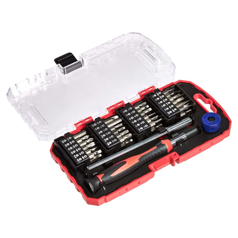 Amazon Basics Coffret tournevis de précision et embouts, 51 pièces , Noir, Rouge, Argenté