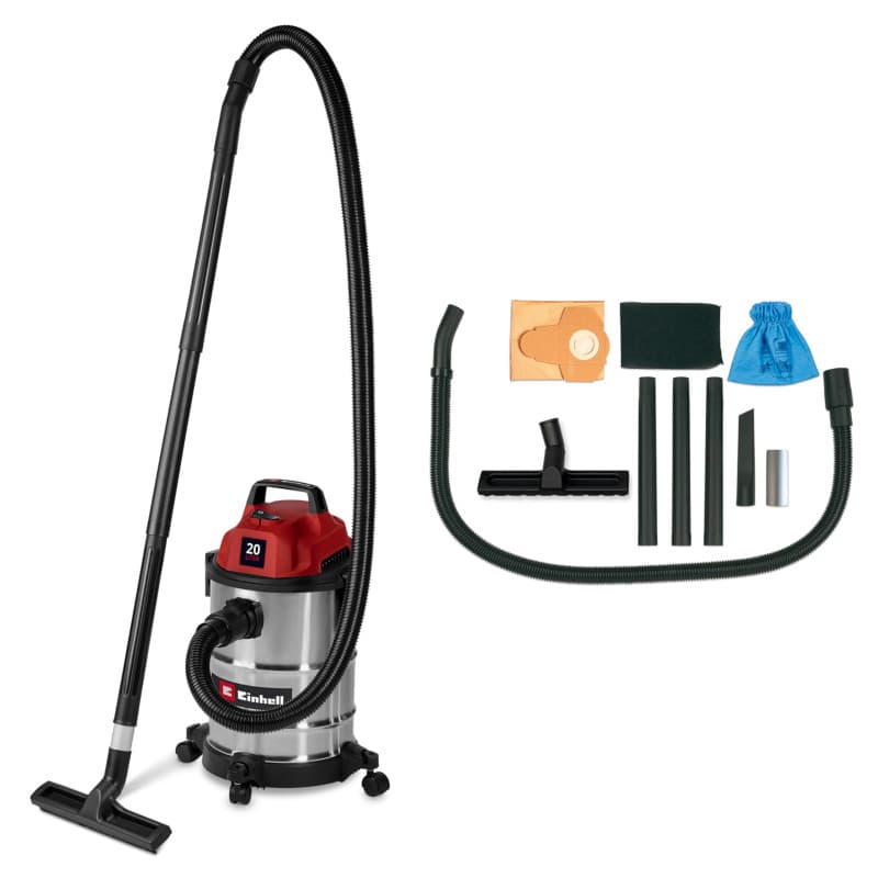 Einhell Aspirateur eaux et poussières TC-VC 2045 S (900 W, capacité d’Aspiration de 180 mbar, cuve en INOX de 20 l, roulettes, S
