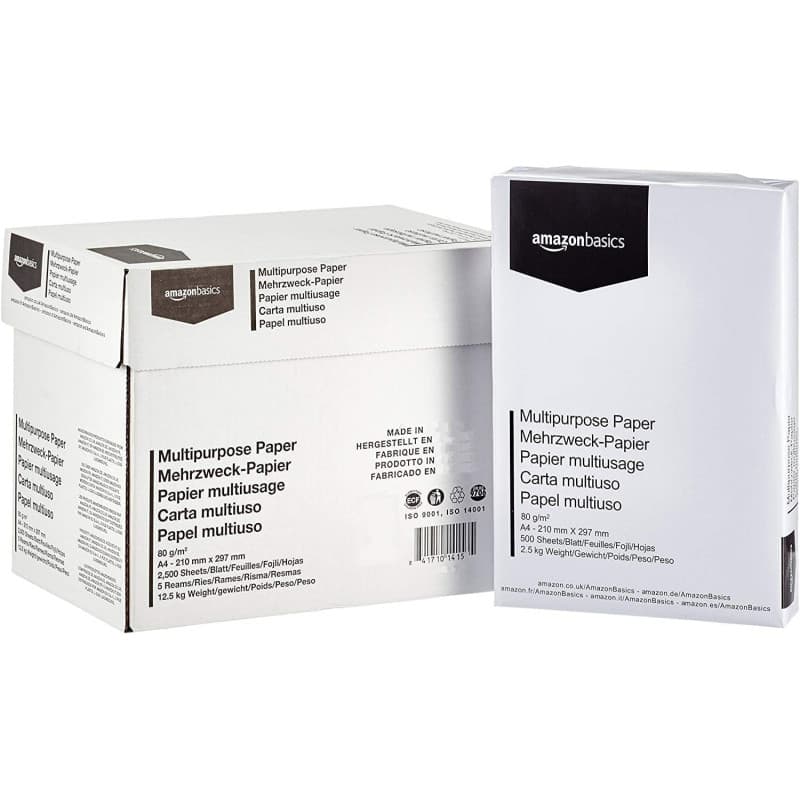 Amazon Basics Papier multiusage A4 80gsm, 2500 pièces, 5 lot de 500, blanc