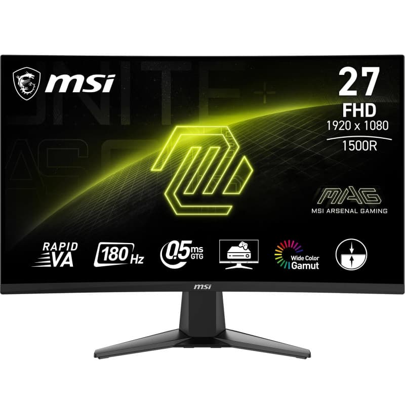 MSI MAG 27C6F écran Gaming incurvé FHD de 27" - Dalle Rapid VA 1920 x 1080 1500R, 180 Hz / 0,5ms (GtG, Min.), Adaptive-Sync - DP