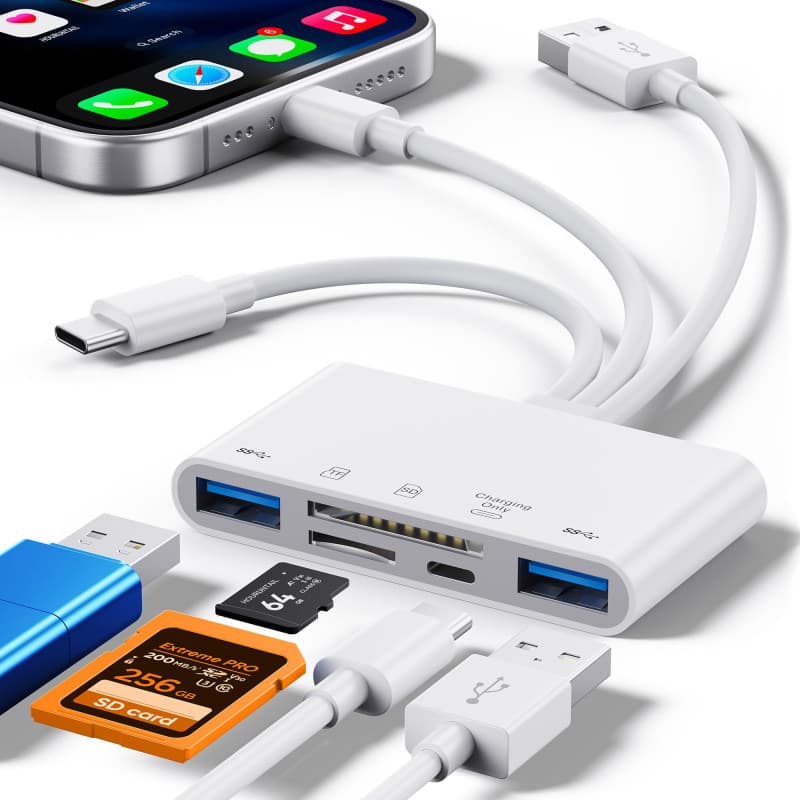 Lecteur de Carte SD 5en1 pour téléphone, Lecteur de Carte mémoire et Adaptateur USB OTG,appareils USB C/A avec emplacements pour