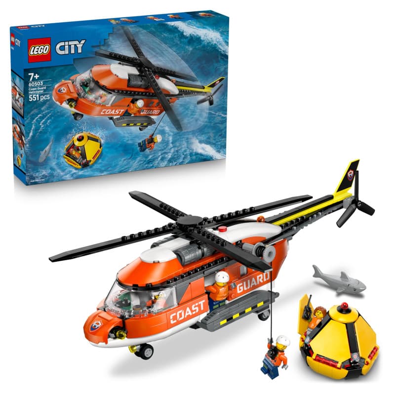 LEGO City L’Hélicoptère des Garde-Côtes - Jouet - Maquette de Véhicule de Secours avec Portes Coulissantes, Treuil, 4 Minifiguri