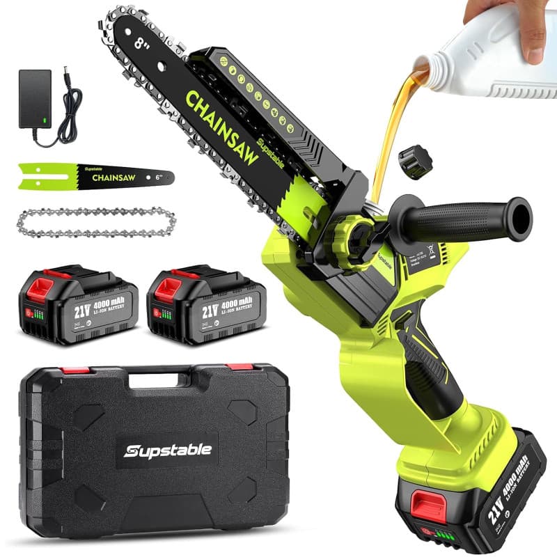 Supstable Mini Tronconneuse à Batterie 8000mAh, 8 et 6 Pouces Mini Tronçonneuse Électrique Sans Fil pour Branches et Jardin, 130