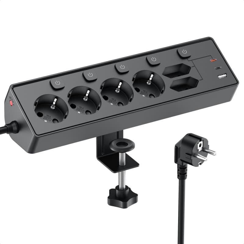 Kemelo Multiprise avec Interrupteur Individuel, 9 en 1 multiprise Plate avec 4 Sortie AC, 2 EU Ports, 3 USB Ports, pour Le Burea