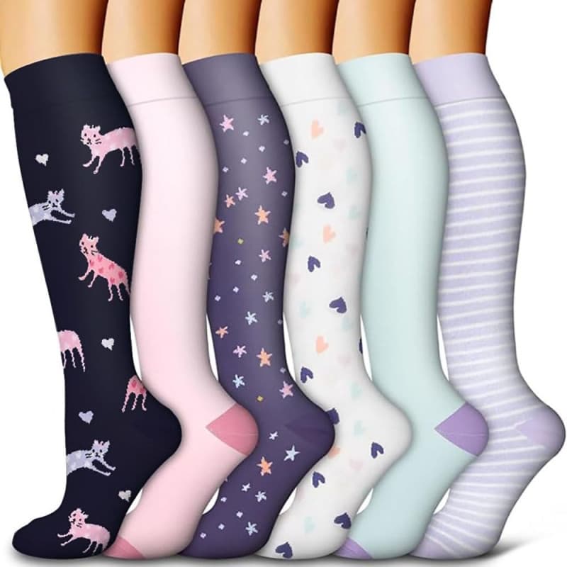 GEYIWSSXY 6 Paires de Chaussettes de Compression pour Homme et Femme de Contention Colorées Pour Le Sport, La Course, Les Voyage