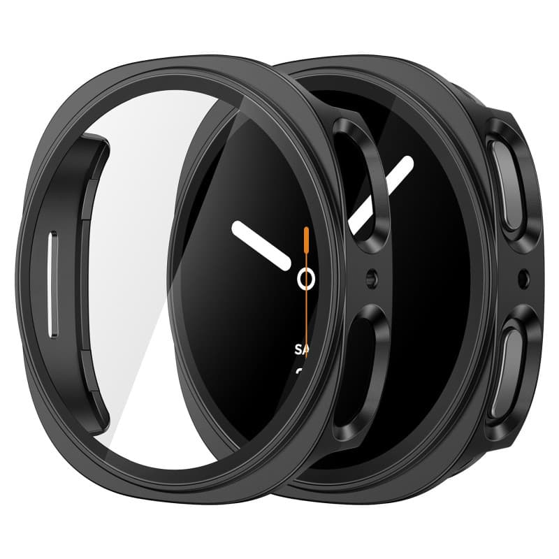 Misxi 2-Pièces PC Protection Ecran en Verre Trempé pour Samsung Galaxy Watch 8 44mm, Coque Anti-Dérapante Résistante aux Rayures