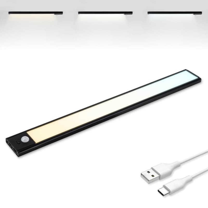 Brendz Lampe d'armoire avec détecteur de mouvement, éclairage rechargeable et d'intensité variable, barre LED sans fil, 3 tempér