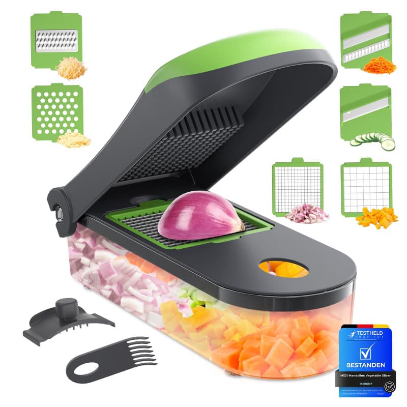 Ibergrif Coupe Légumes 6 en 1 – Mandoline Multifonction Sans BPA pour Légumes et Fruits, Hachoir Manuel, Coupe Oignon et Découpe