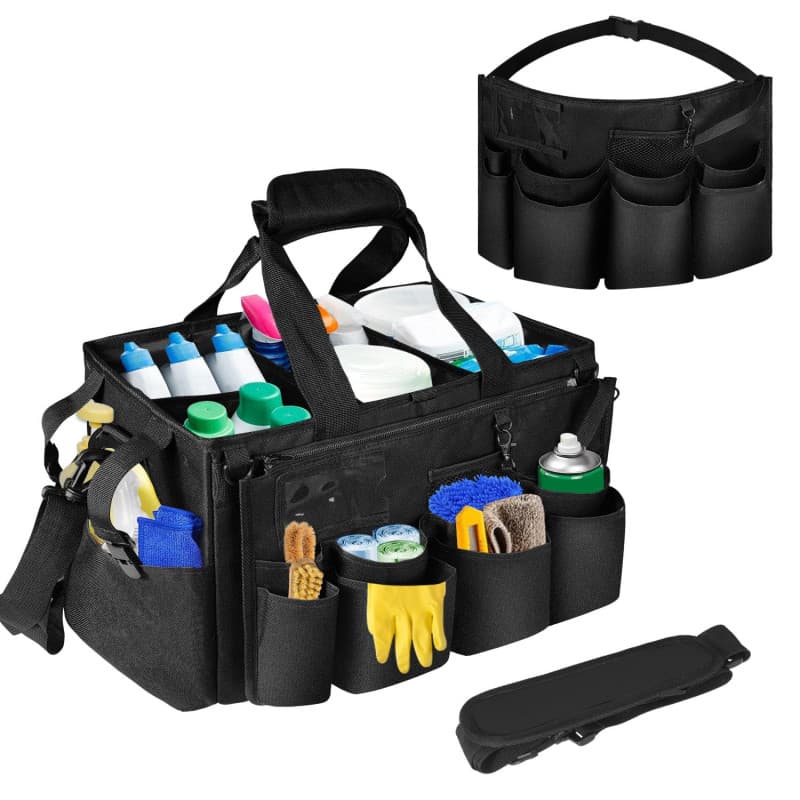 Boczif Sac de Nettoyage Portable, Organiseur de Fournitures de Nettoyage avec poignée, Bretelles et séparation Amovible, Organis