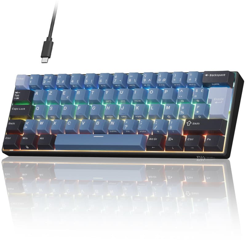 RK ROYAL KLUDGE C61 HE Clavier magnétique AZERTY Filaire 60%, interrupteurs à Effet Hall, Rapid Trigger 8 000 Hz, précision 0,01