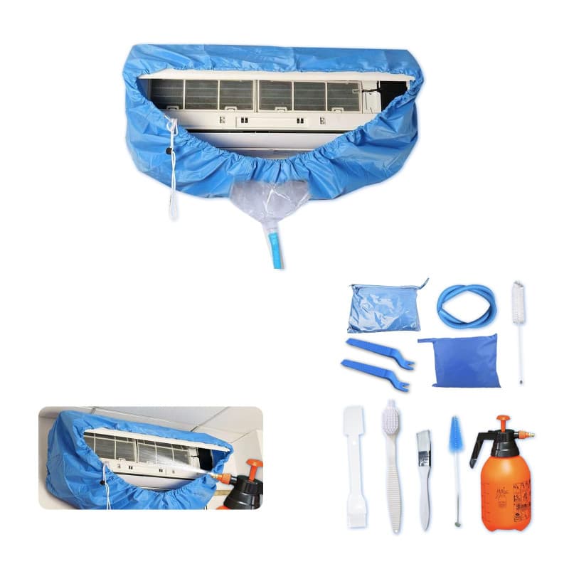 Kikepilm 12 pièces kit per pulizia split condizionatore avec bouteille d'eau de 2 L,sacco per pulizia split condizionatore (bleu