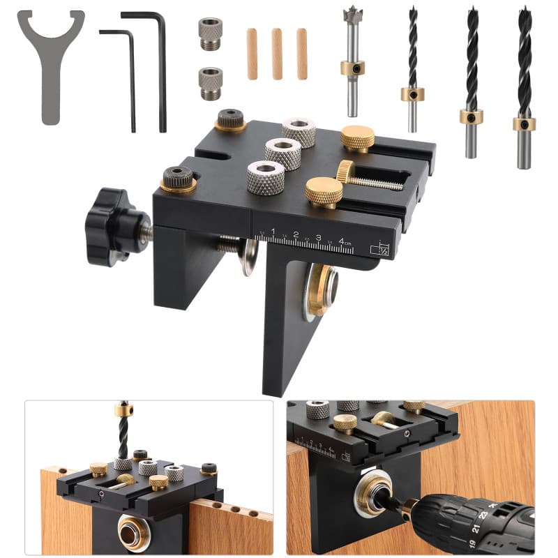 Kit de gabarit 3 en 1 de poche, kit de gabarit de cheville pour le travail du bois avec foret de 6/8/10/15 mm pour trous droits,