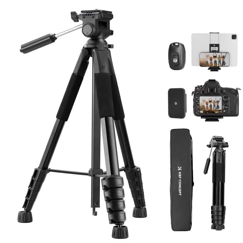 Trépied Appareil Photo pour Smartphone 190cm, K&F CONCEPT S255A3+BV01 Trépied Caméra avec Clip de Téléphone, pour DSLR Nikon Can