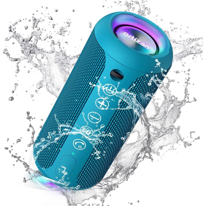 Ortizan Enceinte Bluetooth Portable 5.3, Bass Puissantes, Son 360°, Étanche IPX7, Autonomie 30h, Double Appairage Stéréo, Lumièr