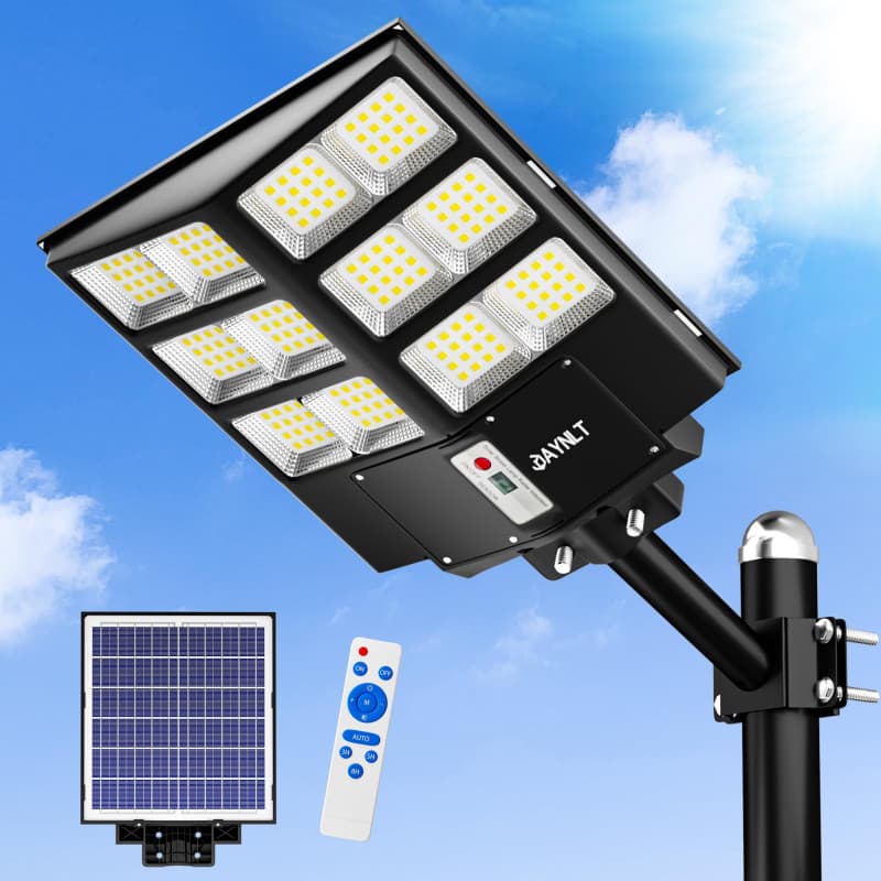 JAYNLT Y-2000W Lampadaire Solaire Exterieur, 6500K Spot Solaire Exterieur avec Télécommande, IP67 Étanche Projecteur Exterieur P