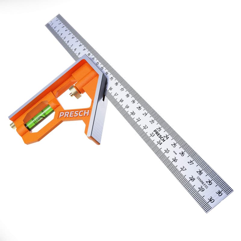 Presch Équerre Combinée 300mm - Métrique - Équerre à Combinaison Universelle et Précise en Métal avec Butée et Outil de Traçage