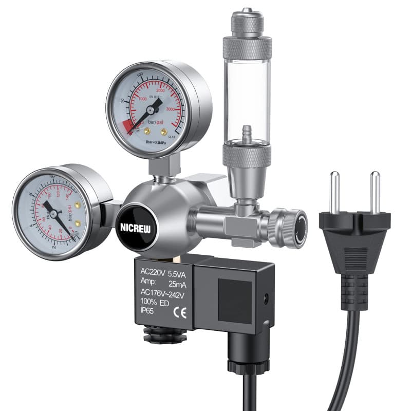 NICREW Extérieur Régulateur de CO2 Aquarium, Réducteur de Pression pour Aquarium Planté, Double Manomètres avec Électrovanne Com
