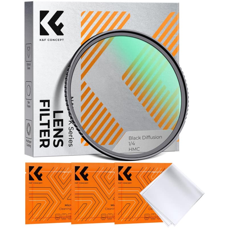 K&F CONCEPT Filtre Black Diffusion 1/4 52mm et 3 Chiffons de Nettoyage Emballés sous Vide Black-Mist Filtre Effet Cinématique po