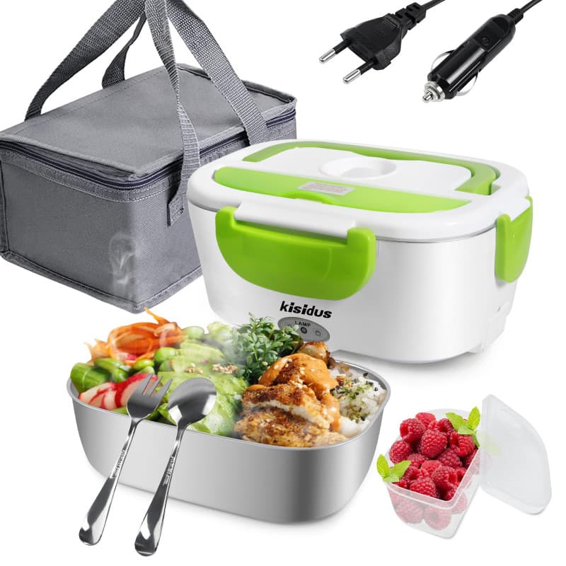 kisidus Gamelle Chauffante Electrique Lunch Box Électrique Chauffante 60W Boîte Repas 220V 12/24V 1,5L Pour Maison Voiture Camio