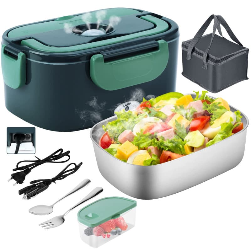 Gentre Lunch Box Chauffante Électrique 4 en 1 12V/24V/220V~240V, 1.5L 60W Acier Inox Chauffage Rapide Gamelle, Boîte Repas Amovi