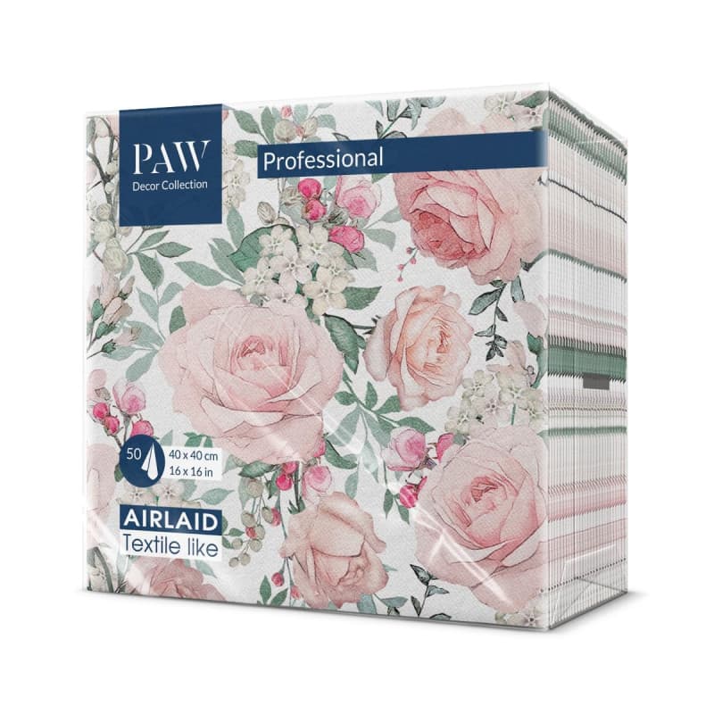 PAW Serviette de Table Papier - Airlaid (40 x 40 cm) I Fleurs, Roses I Décoration Anniversair, Mariage, Bapteme Garcon et Fille