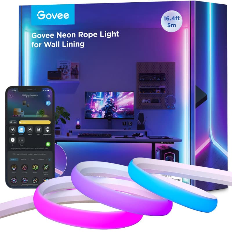 Govee Neon Ruban LED pour Plinthe, 5M Bande LED pour Lignes et Coins Muraux, Compatible avec Matter, Alexa et Google Assistant,
