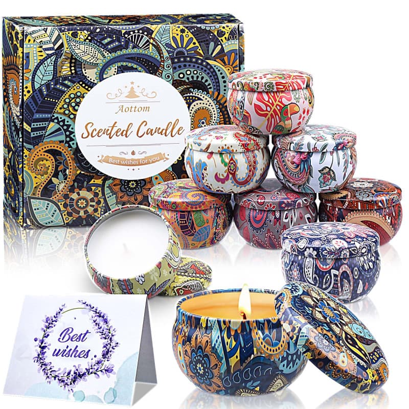 Bougie 9 Pièces - Aottom Bougie Parfumées Ensemble Idées de Cadeau Anniversaire Femme Candle Jarre à la Cire de Soja Naturelle C