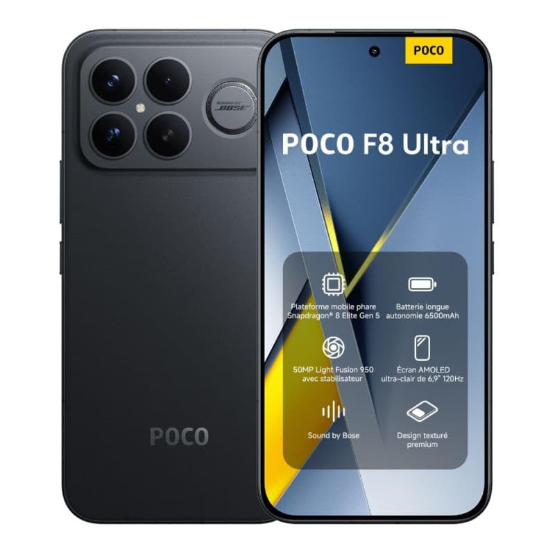 Xiaomi POCO F8 Ultra, Smartphone 12+256 Go, écran AMOLED 6,9" 120 Hz, Appareil Photo 50 MP Light Fusion 950 avec OIS, Son signé