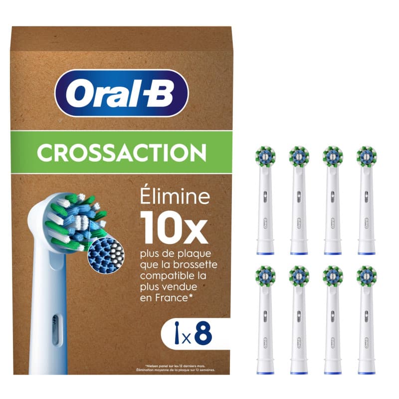 Oral-B Pro Lot De 8 Brossettes De Rechange Cross Action, AUTHENTIQUES, Blanches, Nettoyage En Profondeur, Têtes Rondes, Embouts