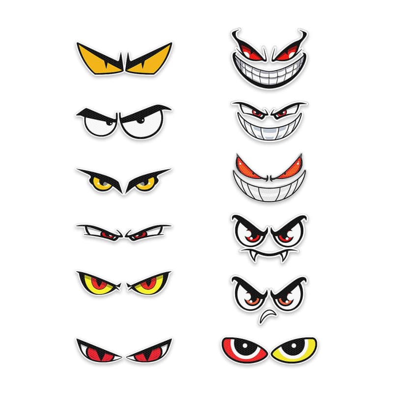 JDNFKG Autocollants pour Les Yeux De Dessins Animés en 12 Parties, Autocollants De Moto, Autocollants Décoratifs Réfléchissants,