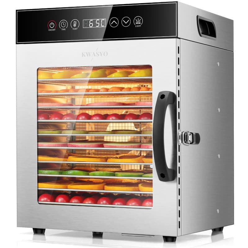 Kwasyo Déshydrateur Alimentaire 750W Inox avec 12 Plateaux, Déshydrateur Professionnel avec Minuterie Numérique, Contrôle Tempér