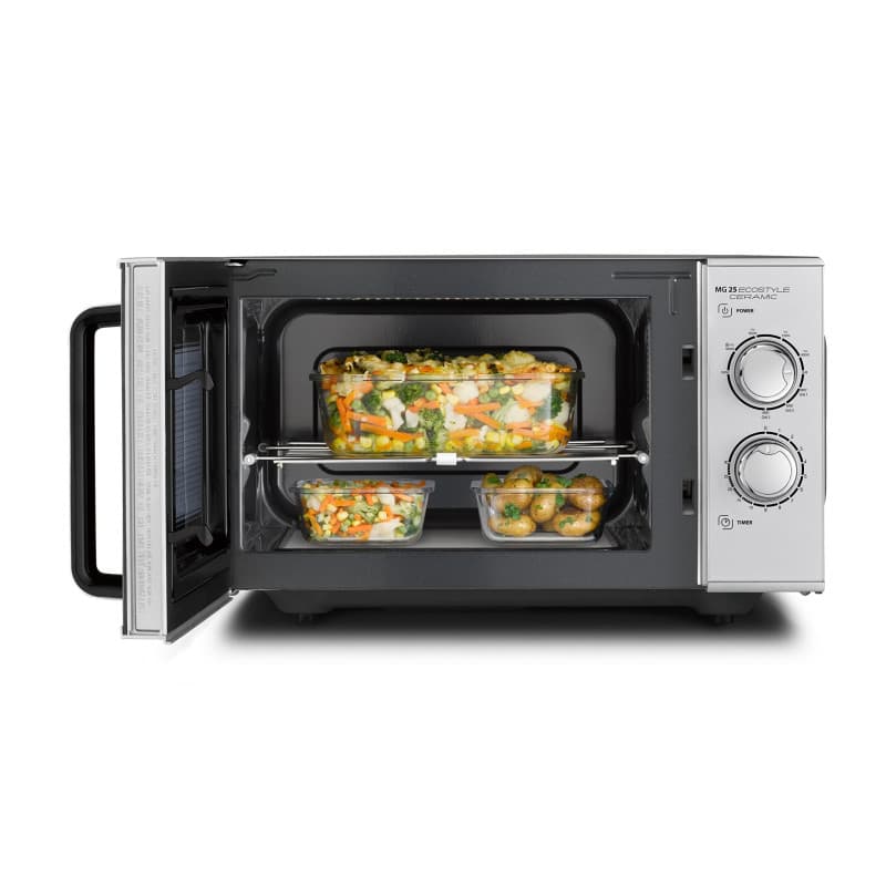 CASO MG 25 Ecostyle Ceramic - Micro-ondes 2-en-1 sans plateau tournant avec gril 1000 W, capacité 25 L, minuterie jusqu’à 30 min