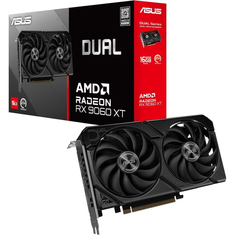 ASUS Dual Radeon RX 9060 XT 16GB GDDR6 – Carte Graphique (PCIe 5.0, HDMI 2.1b, DisplayPort 2.1a, 2.5 Slot, Ventilateurs axiaux,
