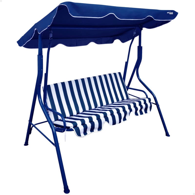 Balançoire de Jardin AKTIVE avec Auvent Inclinable - Rayures Vert/Blanc