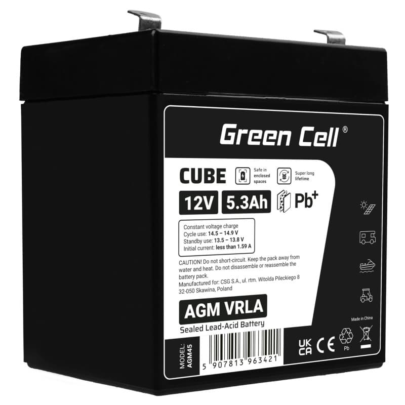 Batterie AGM Green Cell Pro 12V 5,3Ah - Rechargeable et Étanche