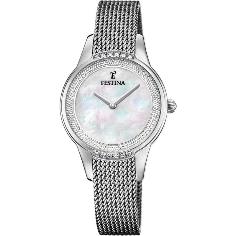 Montre Femme Festina en Acier Inoxydable avec Bracelet Maille et Éléments Swarovski