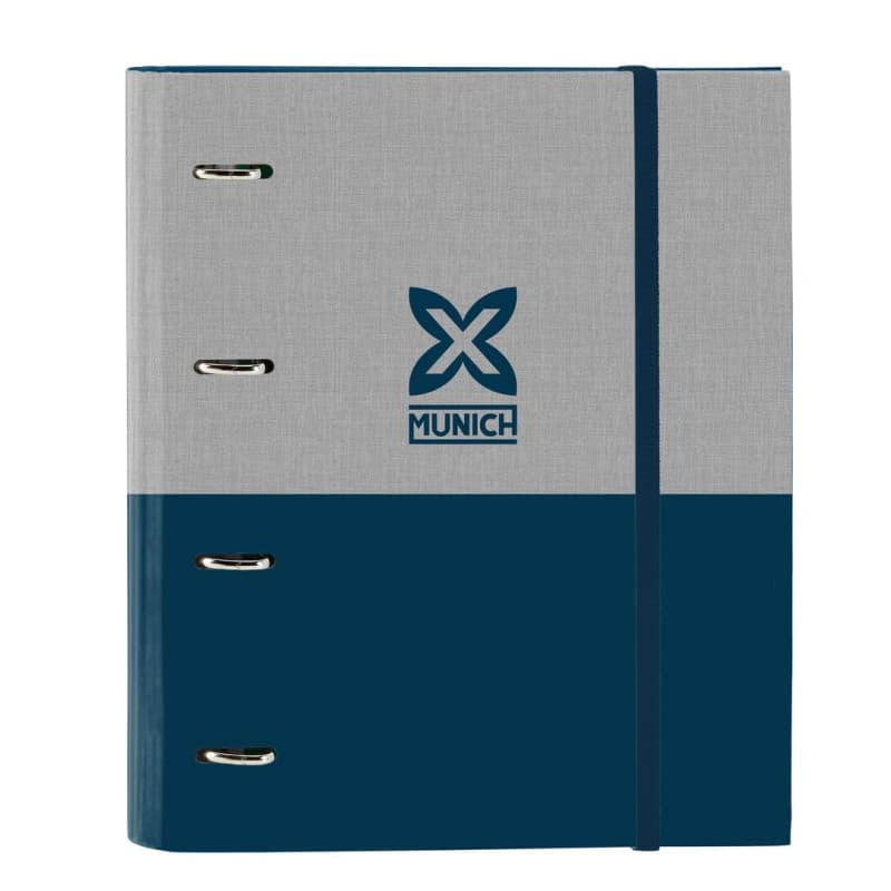 Classeur 4 Anneaux MUNICH STREET - 100 Feuilles A4, Confortable et Résistant, Gris/Bleu