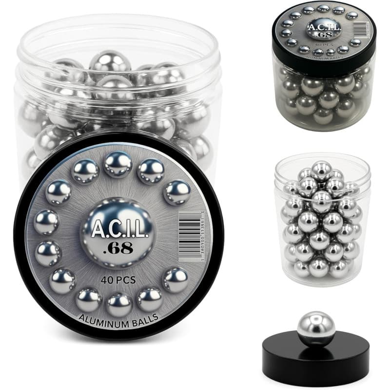 Aluminum Balls .68 Cal. Solid Resuable Paintballs Powerballs for Target Practice, Training and Defense Pistols in 68 Caliber (40