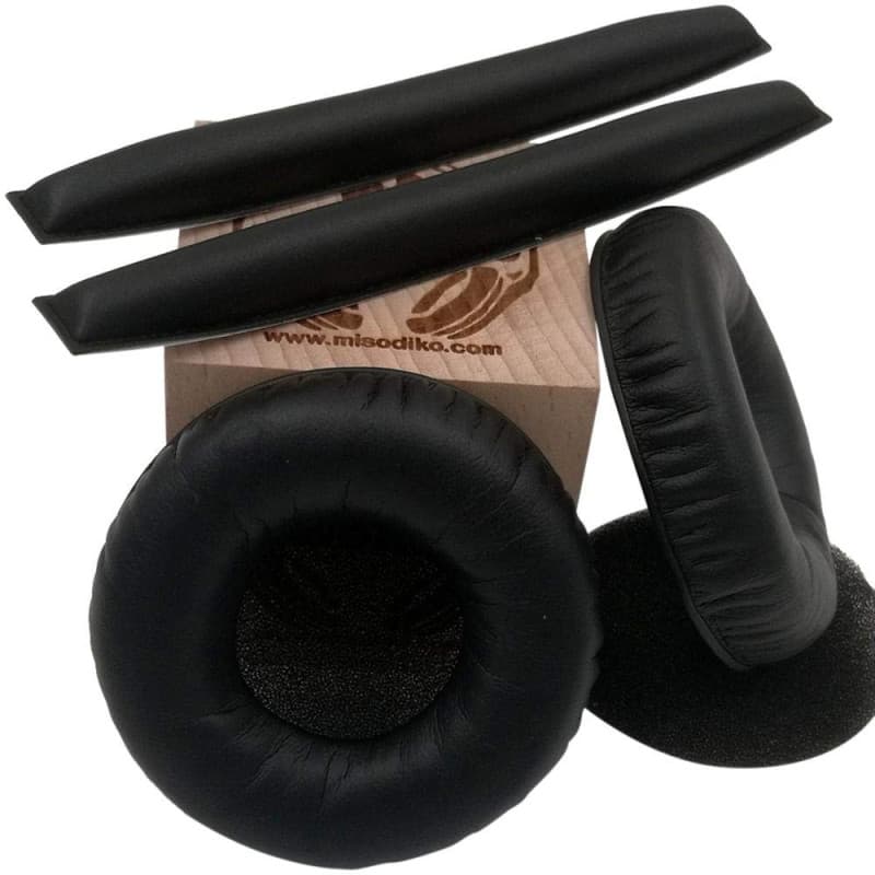 Misodiko Kit de Housse de Coussin de Rechange pour Casque Sennheiser HD25, HD25-1 II - Cuir Noir
