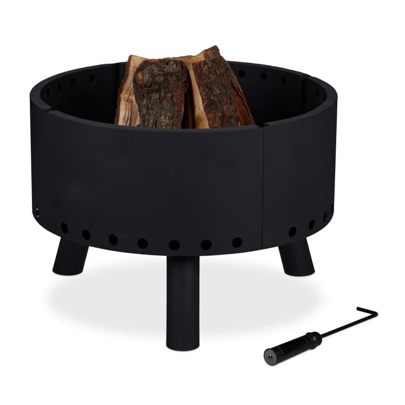 Brasero de Jardin Relaxdays avec Bouclier Thermique et Tisonnier - Noir