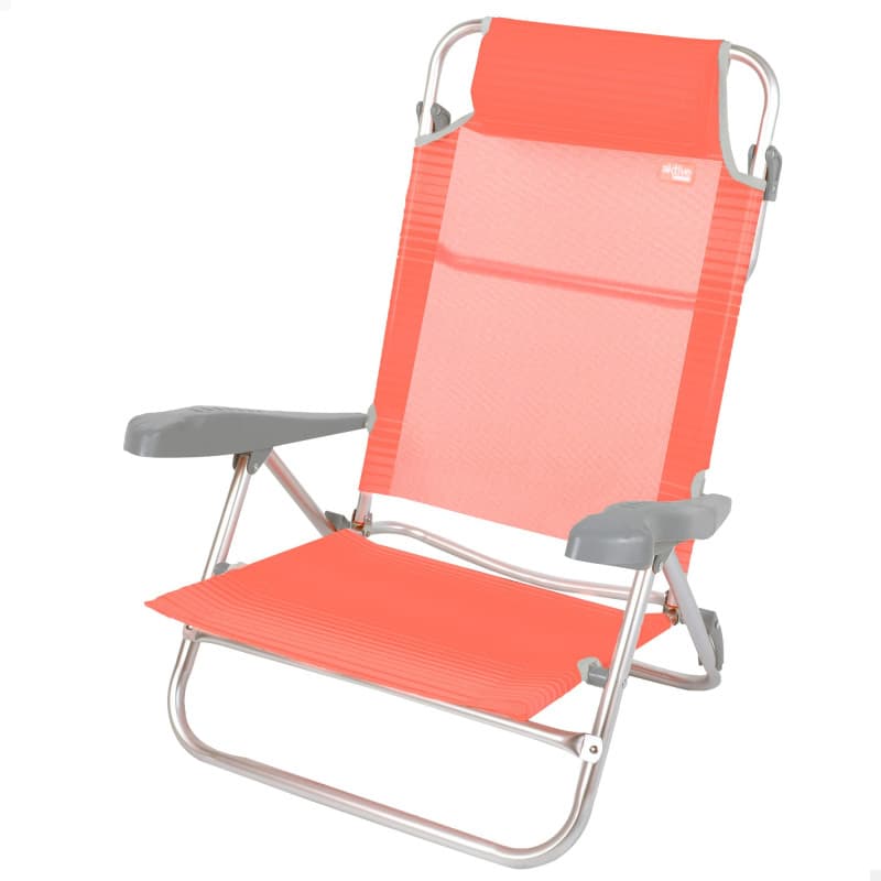 Chaise de Plage Pliante AKTIVE - 8 Positions, Corail, Confort Rembourré