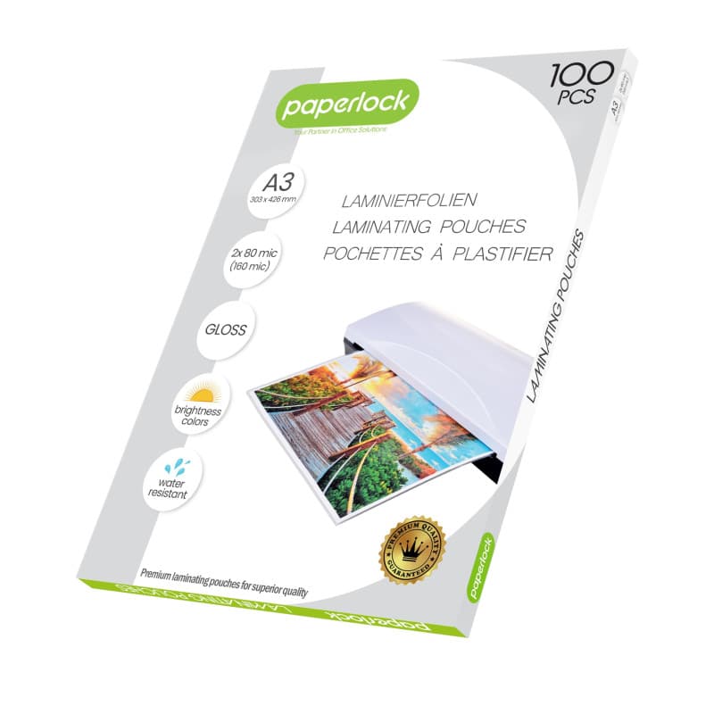 Pack de 100 Pochettes de Plastification A3 80mic Brillantes - Paperlock