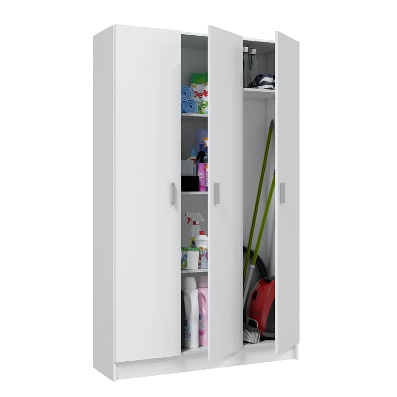 Armoire Multifonctions Habitdesign 3 Portes et 4 Étagères - Blanc Mat