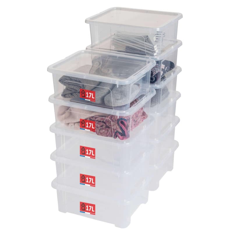 Lot de 11 Boîtes de Rangement Transparentes SUNDIS - 17L avec Couvercles