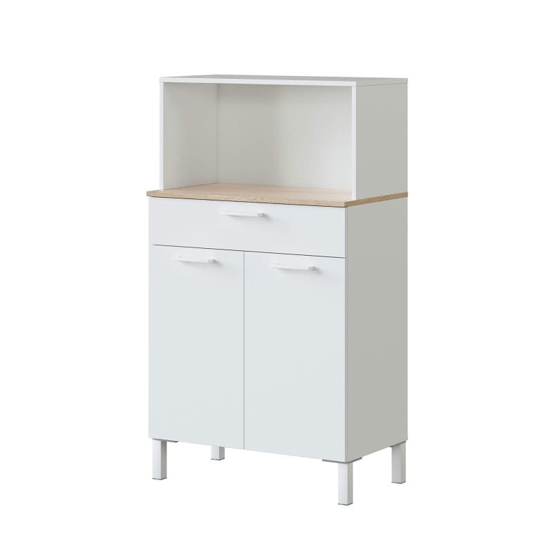 Buffet de Cuisine Blanc et Chêne - Rangement Pratique pour Petits Espaces