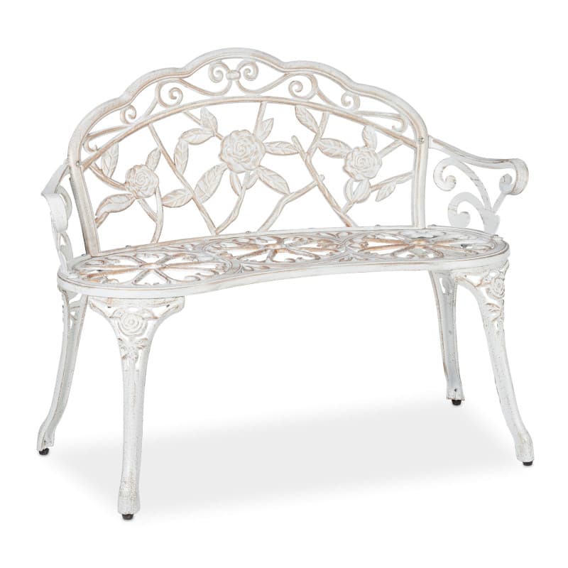 Banc de Jardin Relaxdays en Aluminium et Fonte - 2 Sièges, Blanc/Bronze
