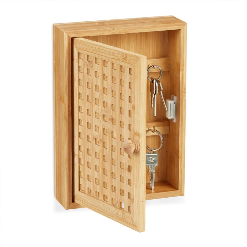 Armoire à Clés en Bambou Relaxdays avec 8 Crochets - Rangement Naturel pour Entrée