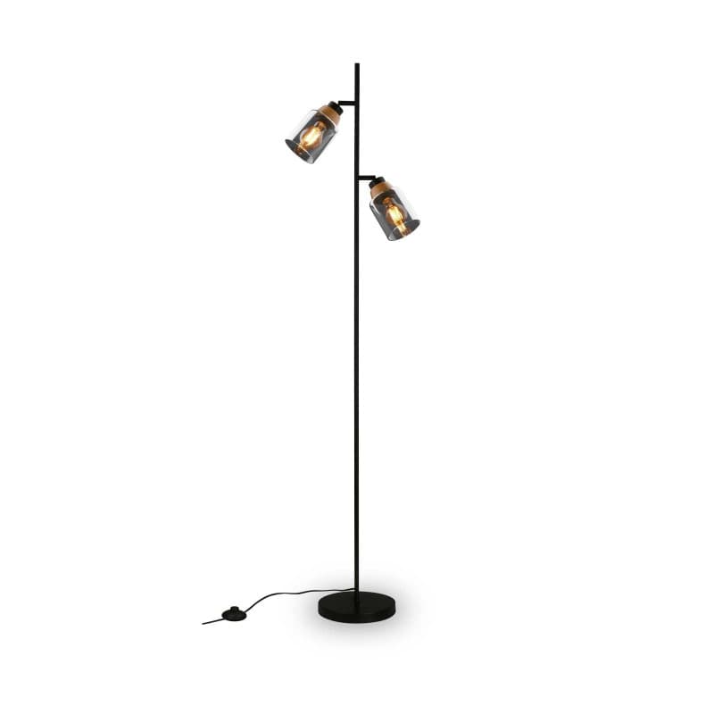 Lampadaire Décoratif Orientable Briloner en Verre Fumé et Bois Noir